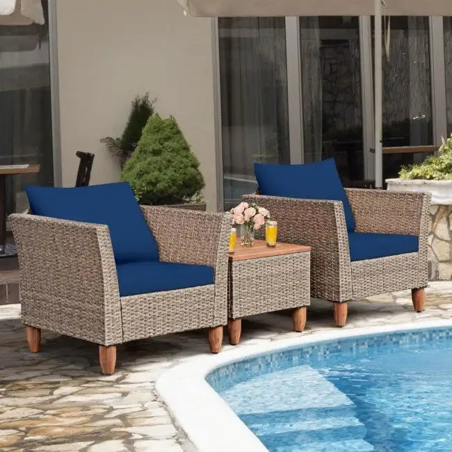 3 Pieces Patio Rattan Furniture Set with Washable Cushion for Yard Porch - 29 x 27 x 28(L x W x H)