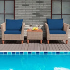 3 Pieces Patio Rattan Furniture Set with Washable Cushion for Yard Porch - 29 x 27 x 28(L x W x H)