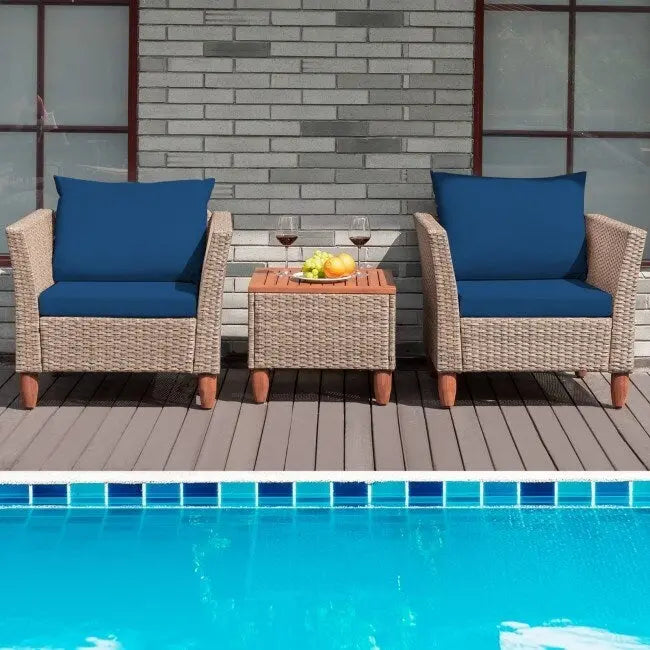 3 Pieces Patio Rattan Furniture Set with Washable Cushion for Yard Porch - 29 x 27 x 28(L x W x H)