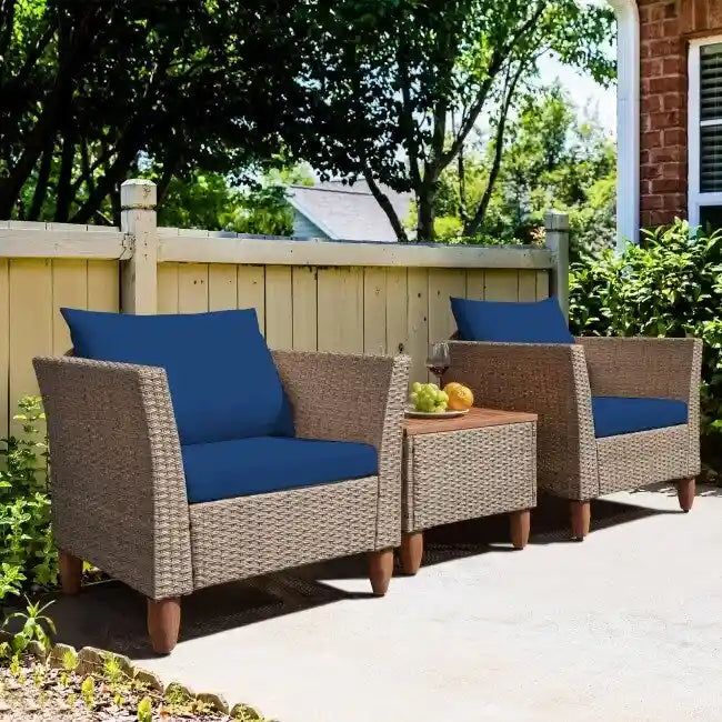 3 Pieces Patio Rattan Furniture Set with Washable Cushion for Yard Porch - 29 x 27 x 28(L x W x H)