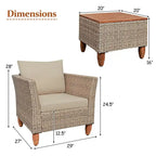 3 Pieces Patio Rattan Furniture Set with Washable Cushion for Yard Porch - 29 x 27 x 28(L x W x H)