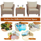 3 Pieces Patio Rattan Furniture Set with Washable Cushion for Yard Porch - 29 x 27 x 28(L x W x H)