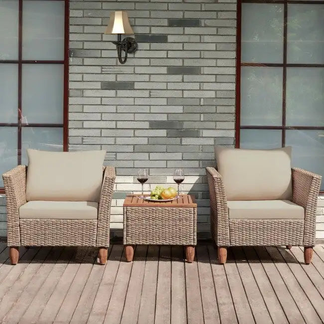 3 Pieces Patio Rattan Furniture Set with Washable Cushion for Yard Porch - 29 x 27 x 28(L x W x H)