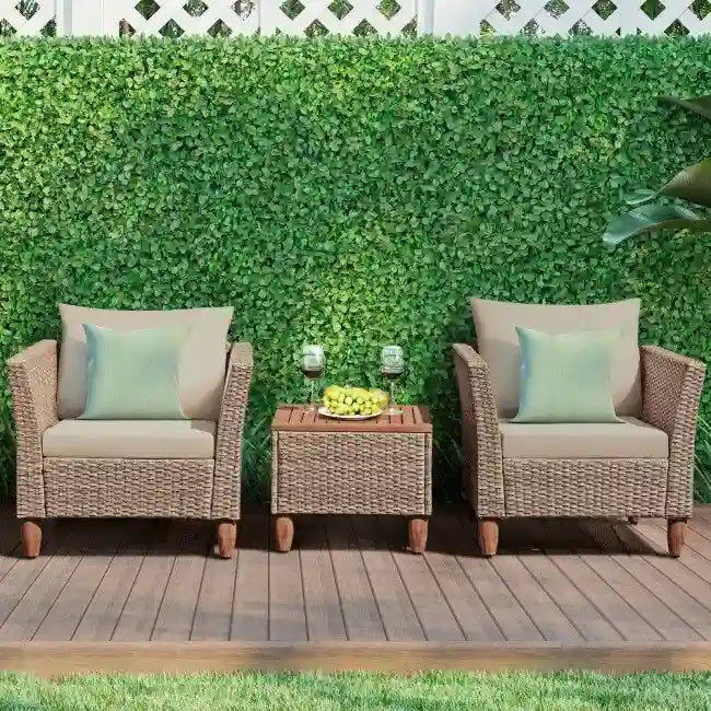 3 Pieces Patio Rattan Furniture Set with Washable Cushion for Yard Porch - 29 x 27 x 28(L x W x H)