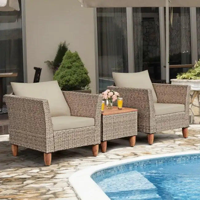 3 Pieces Patio Rattan Furniture Set with Washable Cushion for Yard Porch - 29 x 27 x 28(L x W x H)