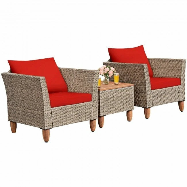 3 Pieces Patio Rattan Furniture Set with Washable Cushion for Yard Porch - 29 x 27 x 28(L x W x H)
