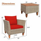 3 Pieces Patio Rattan Furniture Set with Washable Cushion for Yard Porch - 29 x 27 x 28(L x W x H)