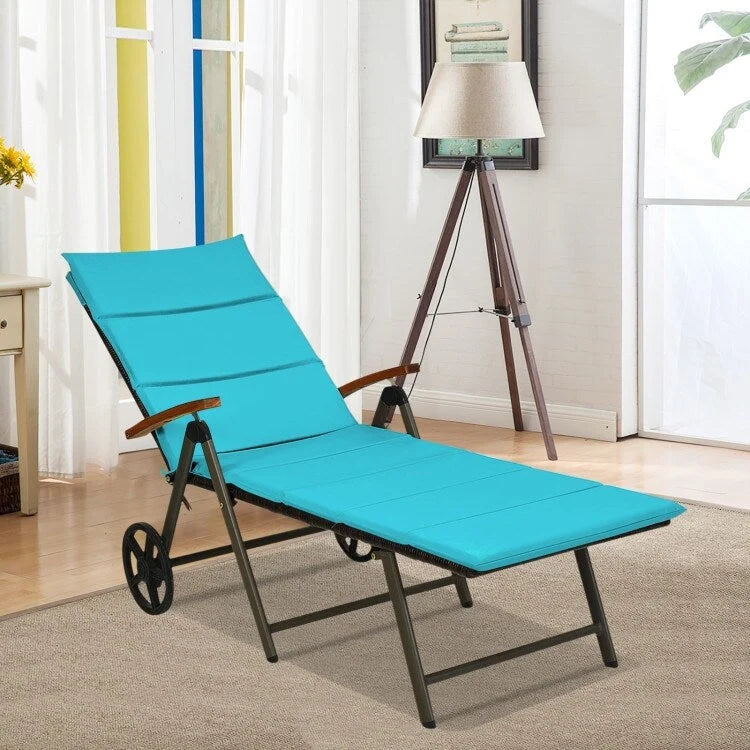 Premium Outdoor Rattan Chaise Lounge Recliner Chair for Relaxation - 56.5~ 73 x 27.5 x 29.5~44 (LX WX H)
