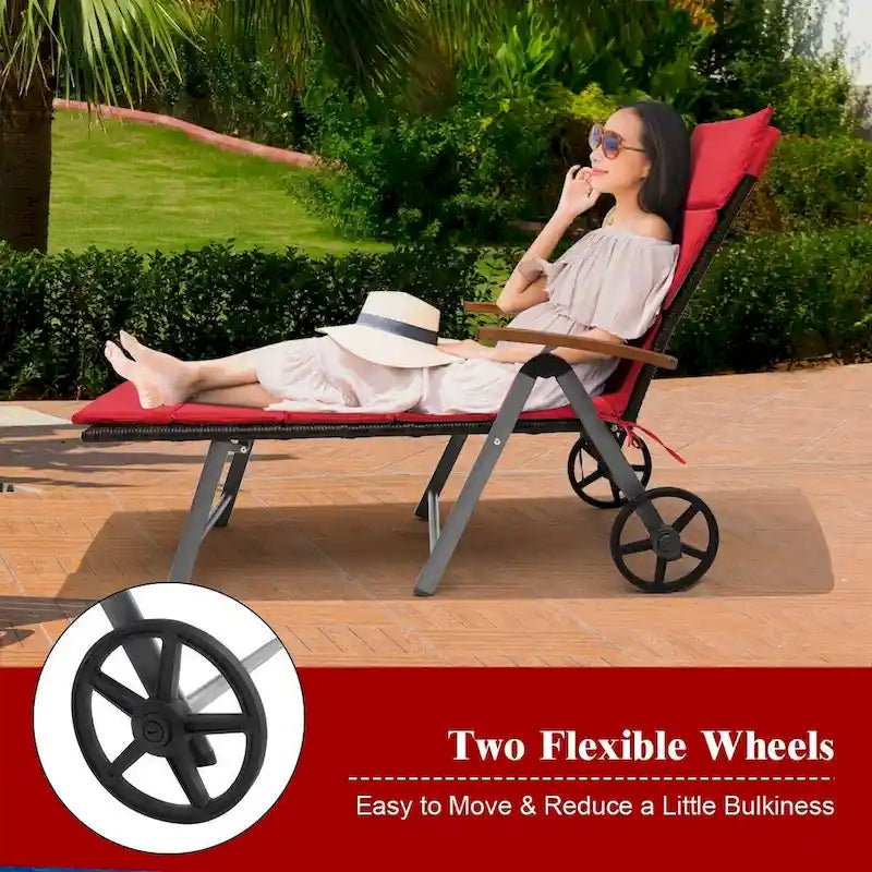 Premium Outdoor Rattan Chaise Lounge Recliner Chair for Relaxation - 56.5~ 73 x 27.5 x 29.5~44 (LX WX H)