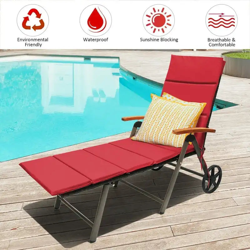 Premium Outdoor Rattan Chaise Lounge Recliner Chair for Relaxation - 56.5~ 73 x 27.5 x 29.5~44 (LX WX H)