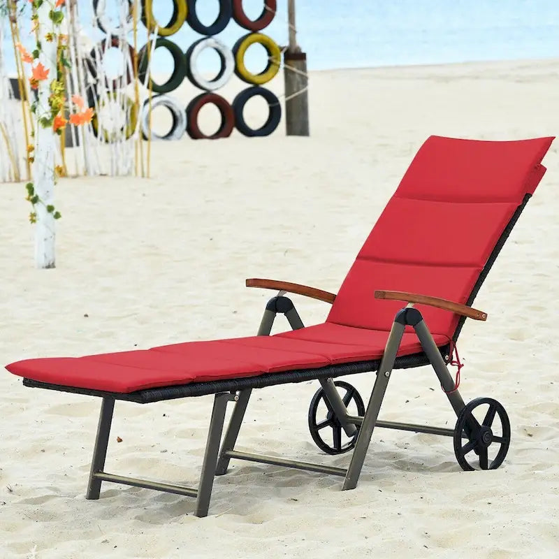 Premium Outdoor Rattan Chaise Lounge Recliner Chair for Relaxation - 56.5~ 73 x 27.5 x 29.5~44 (LX WX H)