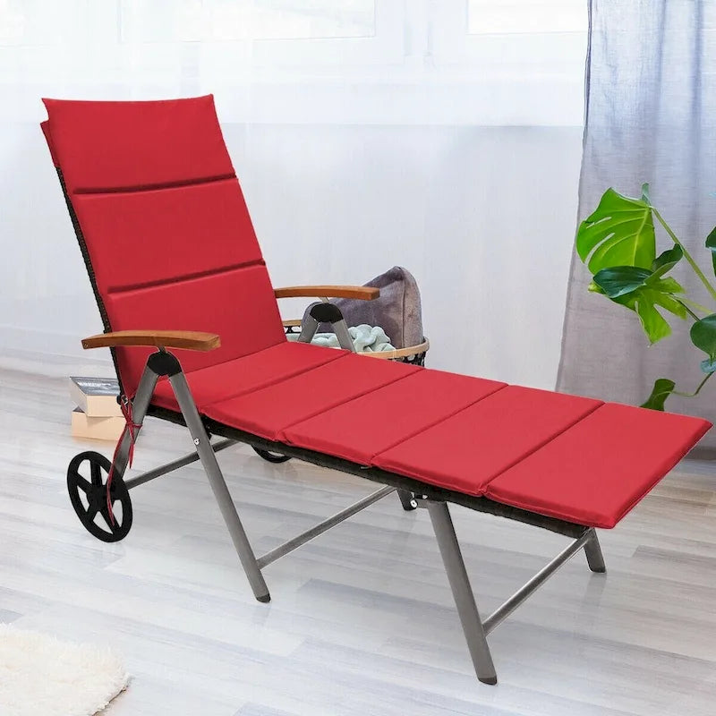 Premium Outdoor Rattan Chaise Lounge Recliner Chair for Relaxation - 56.5~ 73 x 27.5 x 29.5~44 (LX WX H)