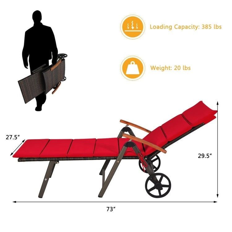 Premium Outdoor Rattan Chaise Lounge Recliner Chair for Relaxation - 56.5~ 73 x 27.5 x 29.5~44 (LX WX H)