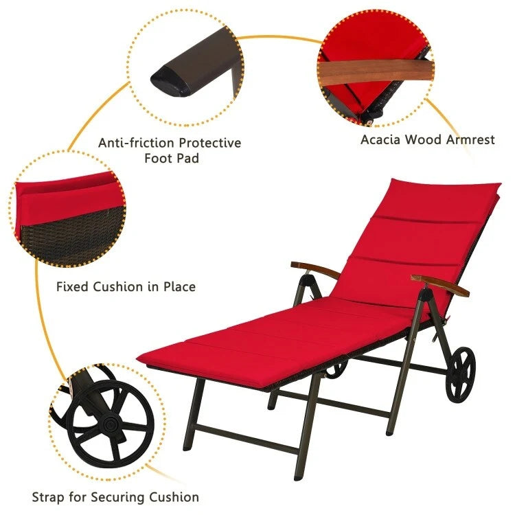 Premium Outdoor Rattan Chaise Lounge Recliner Chair for Relaxation - 56.5~ 73 x 27.5 x 29.5~44 (LX WX H)