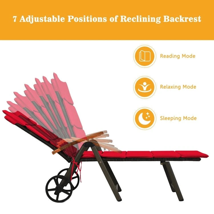 Premium Outdoor Rattan Chaise Lounge Recliner Chair for Relaxation - 56.5~ 73 x 27.5 x 29.5~44 (LX WX H)