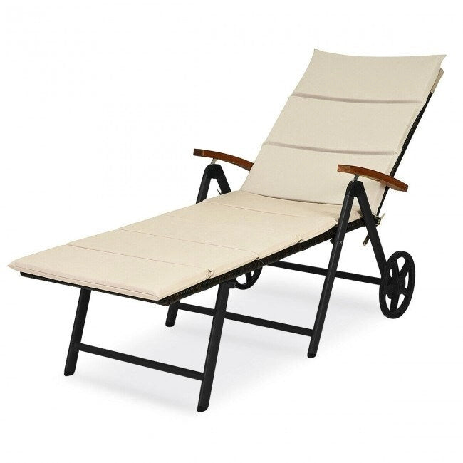 Premium Outdoor Rattan Chaise Lounge Recliner Chair for Relaxation - 56.5~ 73 x 27.5 x 29.5~44 (LX WX H)
