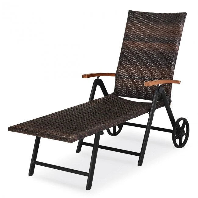 Premium Outdoor Rattan Chaise Lounge Recliner Chair for Relaxation - 56.5~ 73 x 27.5 x 29.5~44 (LX WX H)