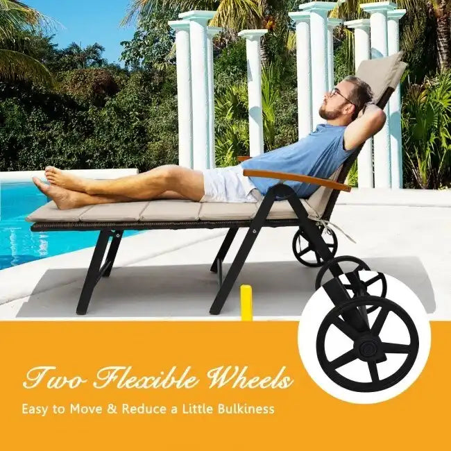 Premium Outdoor Rattan Chaise Lounge Recliner Chair for Relaxation - 56.5~ 73 x 27.5 x 29.5~44 (LX WX H)