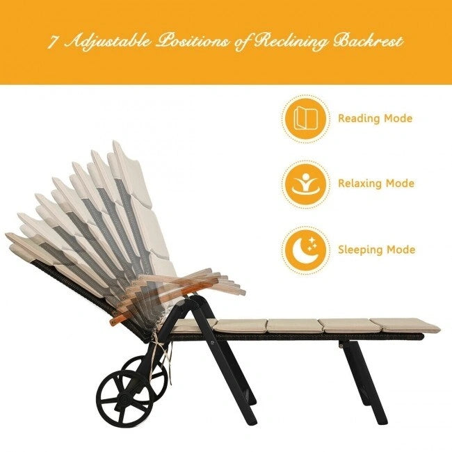 Premium Outdoor Rattan Chaise Lounge Recliner Chair for Relaxation - 56.5~ 73 x 27.5 x 29.5~44 (LX WX H)