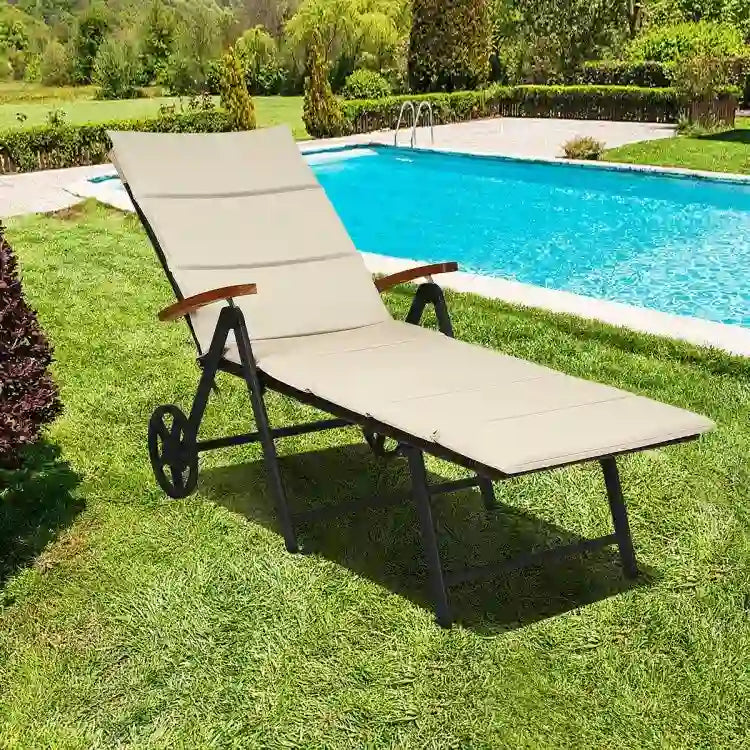 Premium Outdoor Rattan Chaise Lounge Recliner Chair for Relaxation - 56.5~ 73 x 27.5 x 29.5~44 (LX WX H)