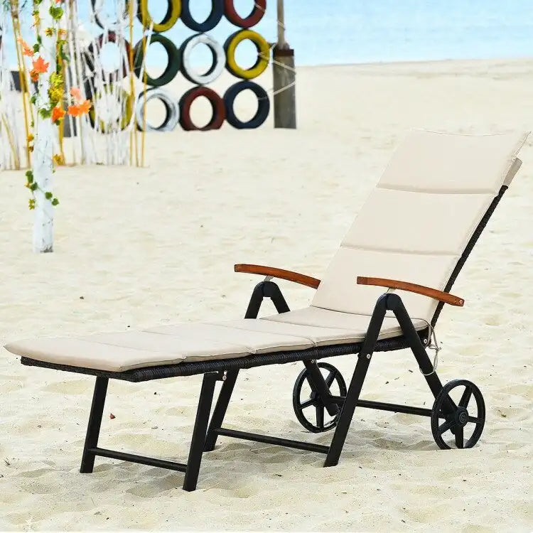 Premium Outdoor Rattan Chaise Lounge Recliner Chair for Relaxation - 56.5~ 73 x 27.5 x 29.5~44 (LX WX H)