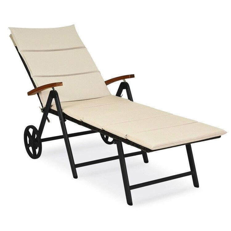 Premium Outdoor Rattan Chaise Lounge Recliner Chair for Relaxation - 56.5~ 73 x 27.5 x 29.5~44 (LX WX H)