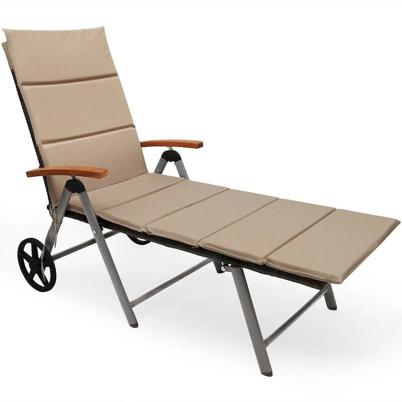 Premium Outdoor Rattan Chaise Lounge Recliner Chair for Relaxation - 56.5~ 73 x 27.5 x 29.5~44 (LX WX H)