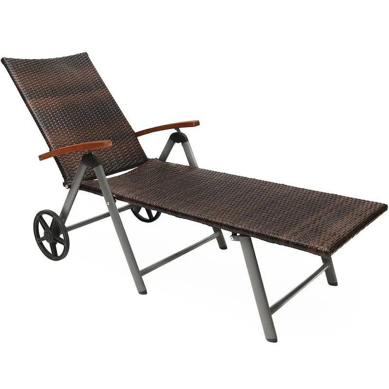 Premium Outdoor Rattan Chaise Lounge Recliner Chair for Relaxation - 56.5~ 73 x 27.5 x 29.5~44 (LX WX H)
