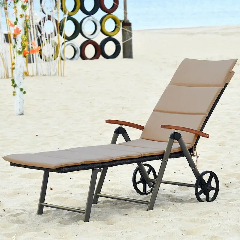 Premium Outdoor Rattan Chaise Lounge Recliner Chair for Relaxation - 56.5~ 73 x 27.5 x 29.5~44 (LX WX H)