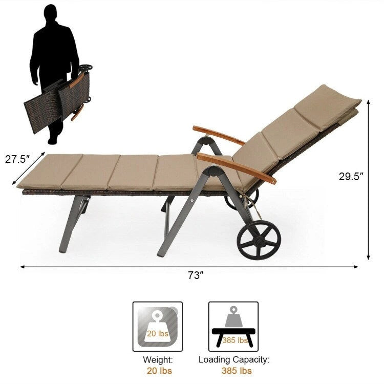 Premium Outdoor Rattan Chaise Lounge Recliner Chair for Relaxation - 56.5~ 73 x 27.5 x 29.5~44 (LX WX H)