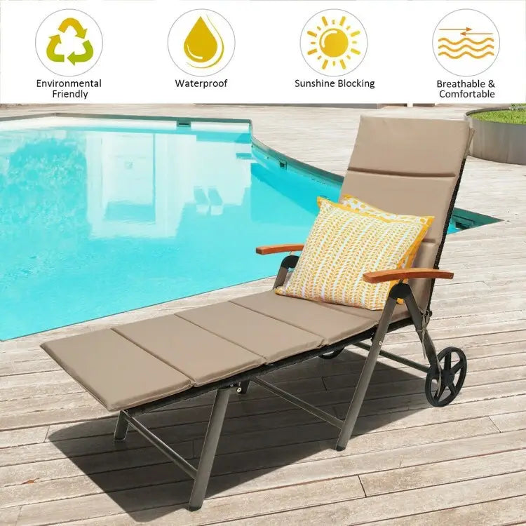 Premium Outdoor Rattan Chaise Lounge Recliner Chair for Relaxation - 56.5~ 73 x 27.5 x 29.5~44 (LX WX H)