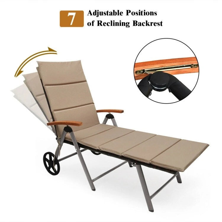 Premium Outdoor Rattan Chaise Lounge Recliner Chair for Relaxation - 56.5~ 73 x 27.5 x 29.5~44 (LX WX H)