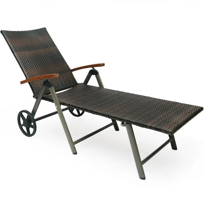 Premium Outdoor Rattan Chaise Lounge Recliner Chair for Relaxation - 56.5~ 73 x 27.5 x 29.5~44 (LX WX H)