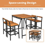 Costway 5PCS Patio Rattan Bar Table Stool Set Acacia Wood Top - See Details