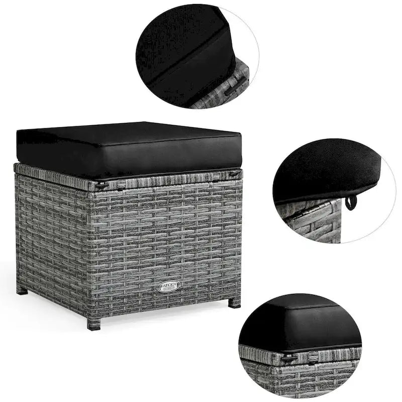 7 Pcs All-Weather Patio Rattan Dining Furniture Sectional Sofa Set with Wicker Ottoman and Cushed Couch