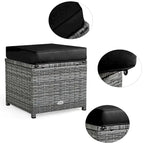 7 Pcs All-Weather Patio Rattan Dining Furniture Sectional Sofa Set with Wicker Ottoman and Cushed Couch