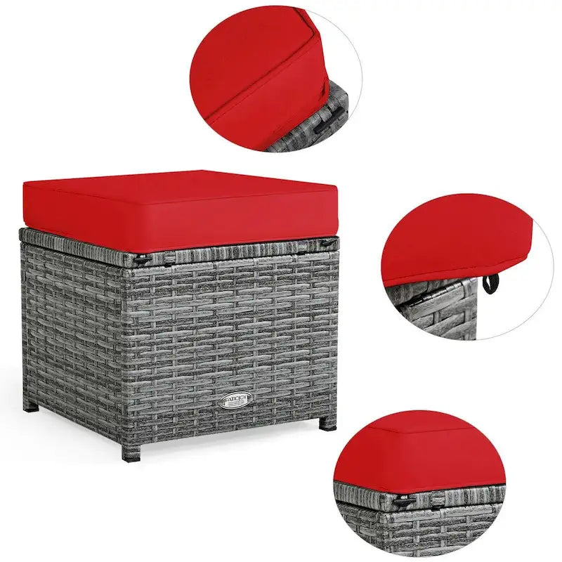 7 Pcs All-Weather Patio Rattan Dining Furniture Sectional Sofa Set with Wicker Ottoman and Cushed Couch