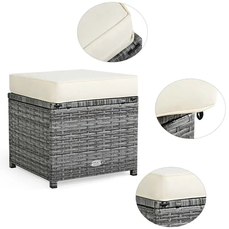 7 Pcs All-Weather Patio Rattan Dining Furniture Sectional Sofa Set with Wicker Ottoman and Cushed Couch