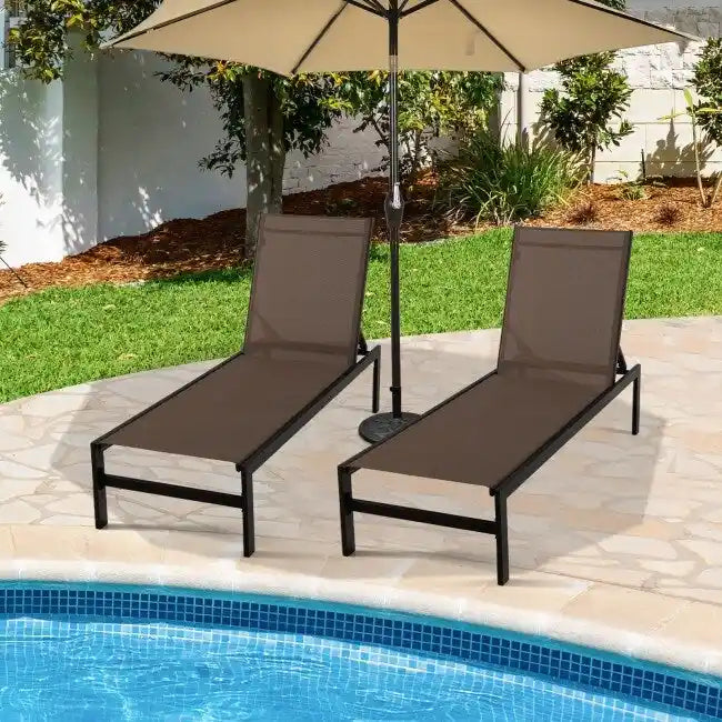 6-Position Chaise Lounge Chairs with Rustproof Aluminium Frame - 60.5-78 x 25 x 39.5-25.5 (L x W x H)