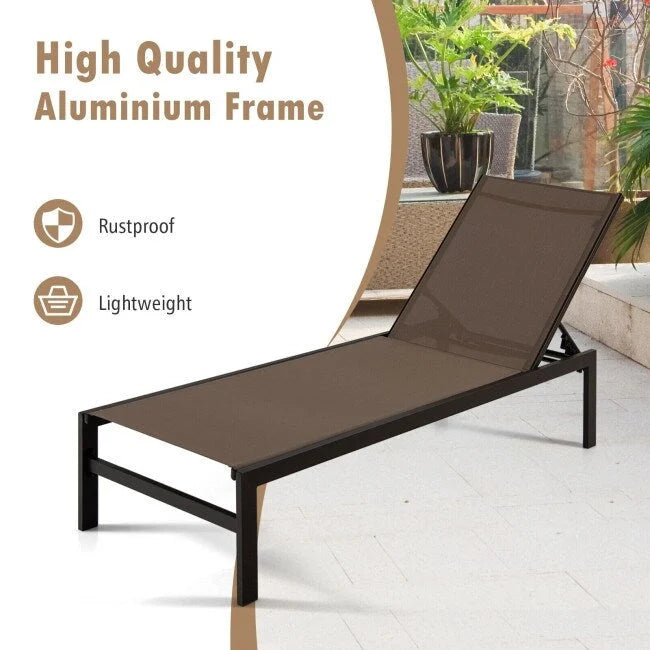 6-Position Chaise Lounge Chairs with Rustproof Aluminium Frame - 60.5-78 x 25 x 39.5-25.5 (L x W x H)