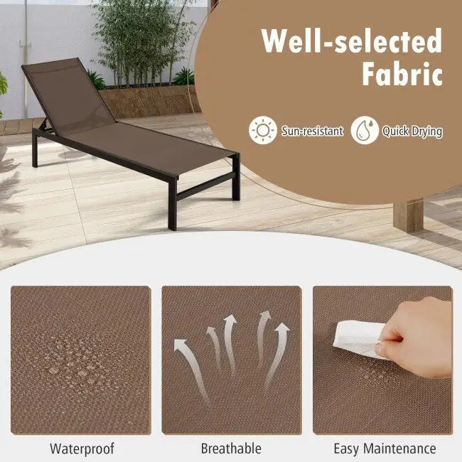 6-Position Chaise Lounge Chairs with Rustproof Aluminium Frame - 60.5-78 x 25 x 39.5-25.5 (L x W x H)