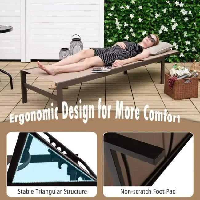 6-Position Chaise Lounge Chairs with Rustproof Aluminium Frame - 60.5-78 x 25 x 39.5-25.5 (L x W x H)