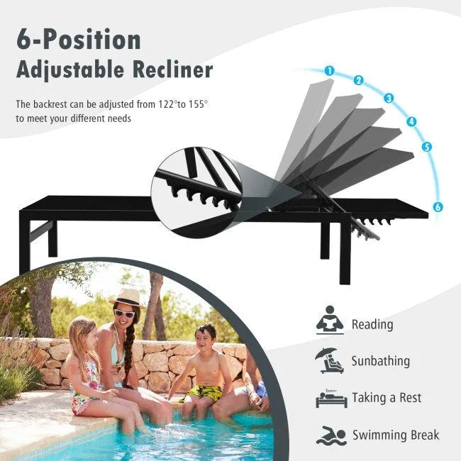 6-Position Chaise Lounge Chairs with Rustproof Aluminium Frame - 60.5-78 x 25 x 39.5-25.5 (L x W x H)