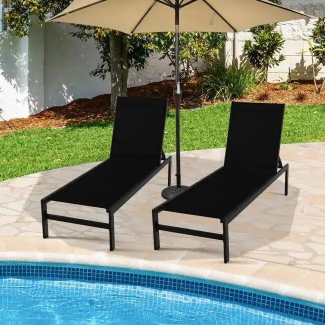 6-Position Chaise Lounge Chairs with Rustproof Aluminium Frame - 60.5-78 x 25 x 39.5-25.5 (L x W x H)