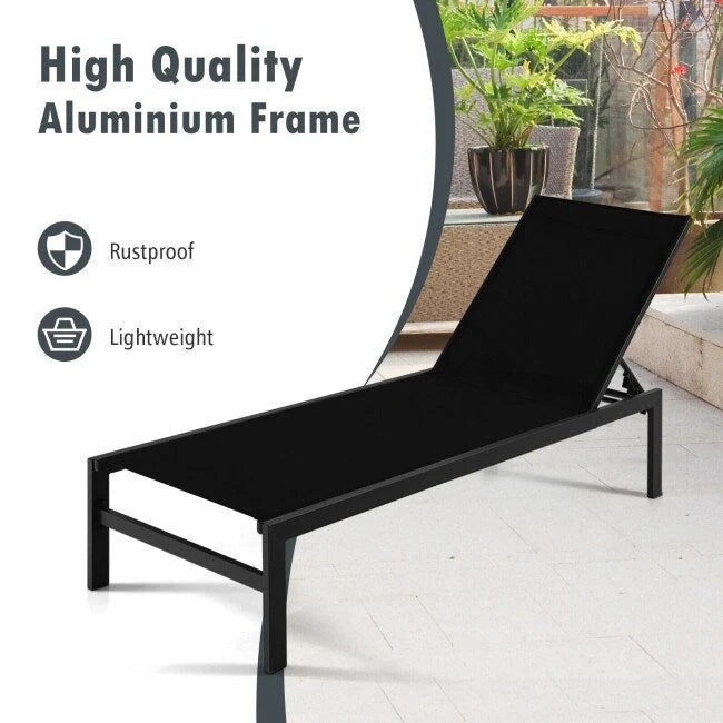 6-Position Chaise Lounge Chairs with Rustproof Aluminium Frame - 60.5-78 x 25 x 39.5-25.5 (L x W x H)