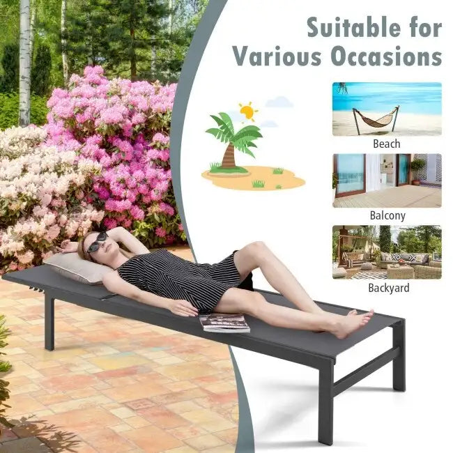 6-Position Chaise Lounge Chairs with Rustproof Aluminium Frame - 60.5-78 x 25 x 39.5-25.5 (L x W x H)