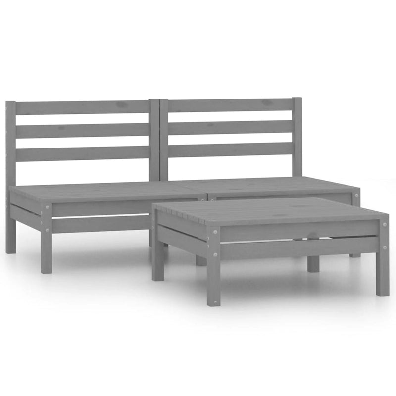 vidaXL 3 Piece Patio Lounge Set Solid Pinewood Gray - 25 x 25 x 24.6