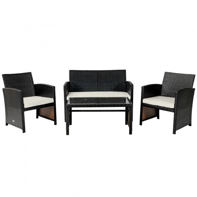4Pcs Patio Rattan Cushioned Furniture Set - 43.5 x 25 x 31 (L x W x H)
