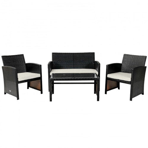 4Pcs Patio Rattan Cushioned Furniture Set - 43.5 x 25 x 31 (L x W x H)