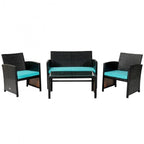 4Pcs Patio Rattan Cushioned Furniture Set - 43.5 x 25 x 31 (L x W x H)